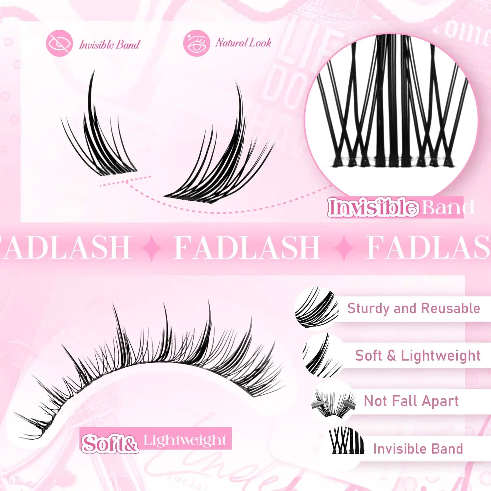 Clear Band Lash Clusters Natural Looking