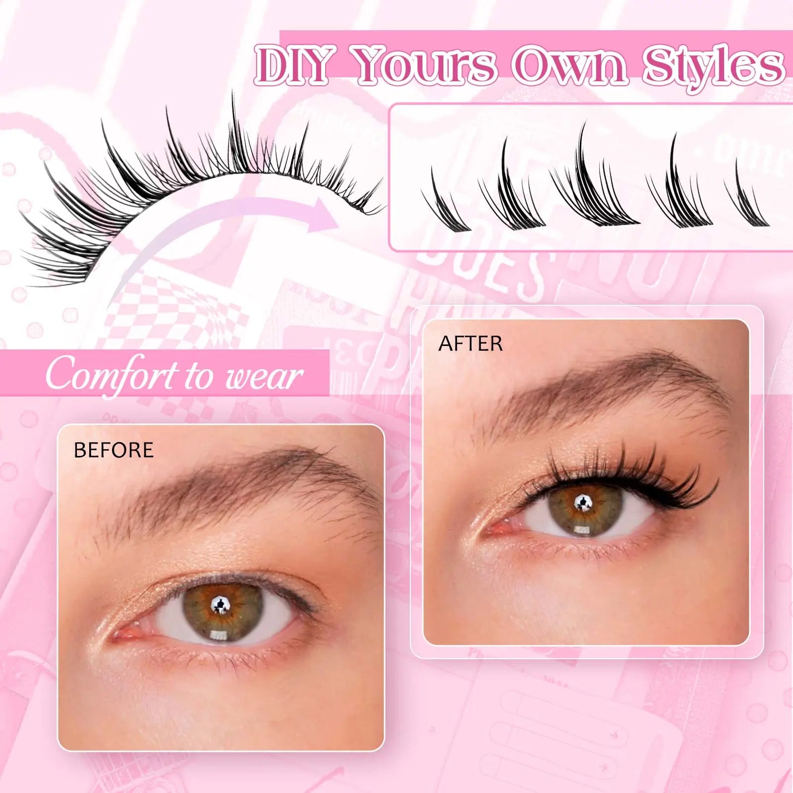 Clear Band Lash Clusters Natural Looking